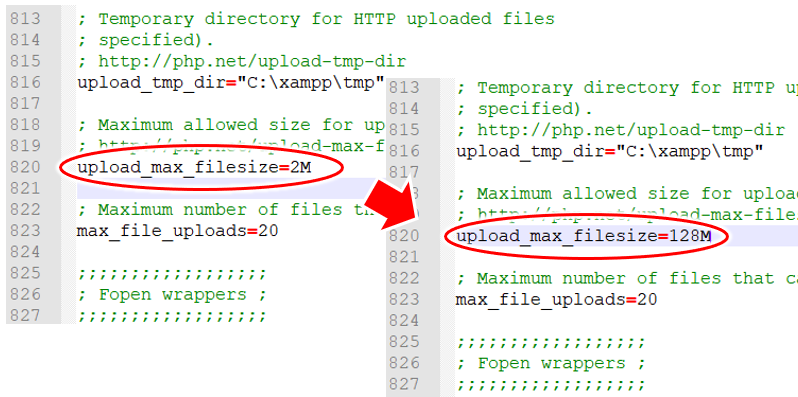 php.ini の upload_max_filesize の値の変更